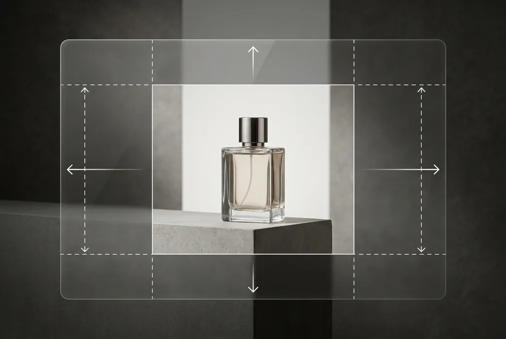 A wide product composition expanded for campaign layouts in Mixinflow.
