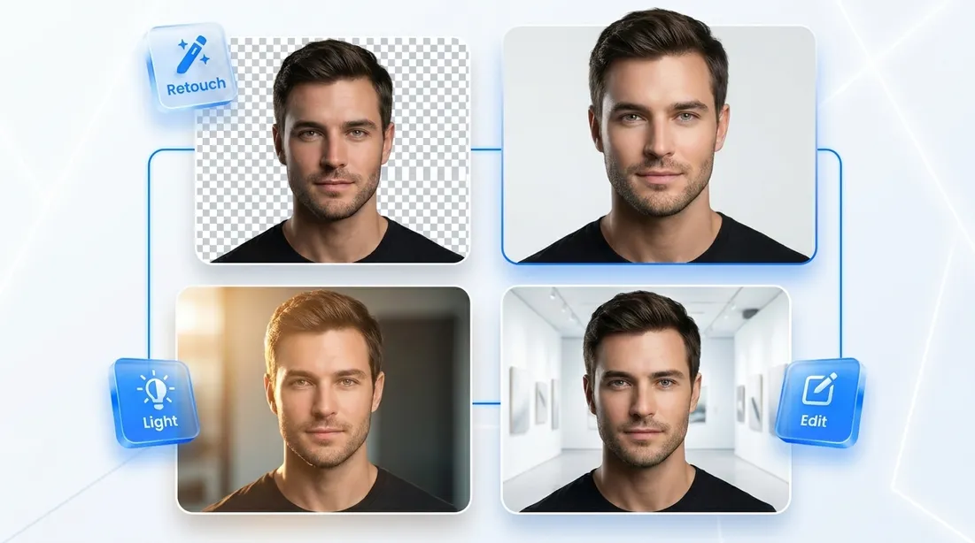 AI edited portrait with polished lighting and a refined background.